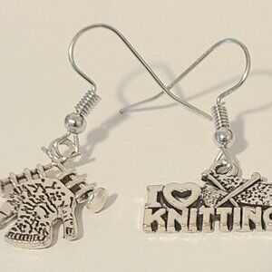 Handmade Dangle Knitters Silver Tone Earrings. Casual. .5" from earlobe.